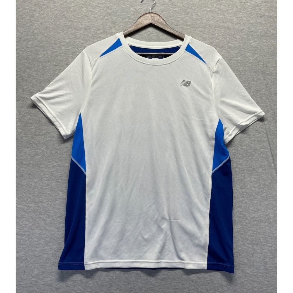 New Balance Lightning‎ Dry T Shirt Mens Large White Blue Athleisure Gym Training